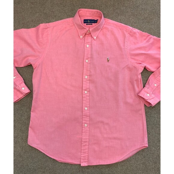 Ralph Lauren Button Shirt Mens L Chambray Oxford Long Sleeve Pink Preppy Cotton - Picture 1 of 8